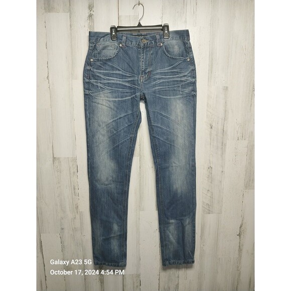 CJ Black Jeans Mens 32X34 Blue Slim Straight Whiskered Distressed - Picture 1 of 9